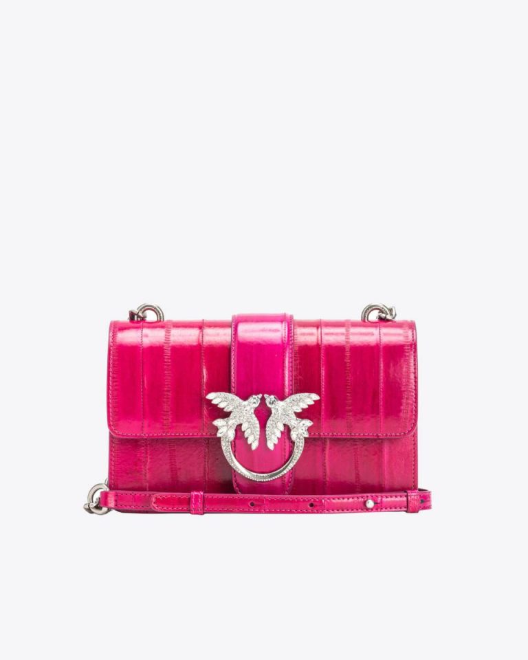 Pinko Galleria Mini Love Bag One In Eel Skin Crossbody Bags Pinko Pink-Old Silver