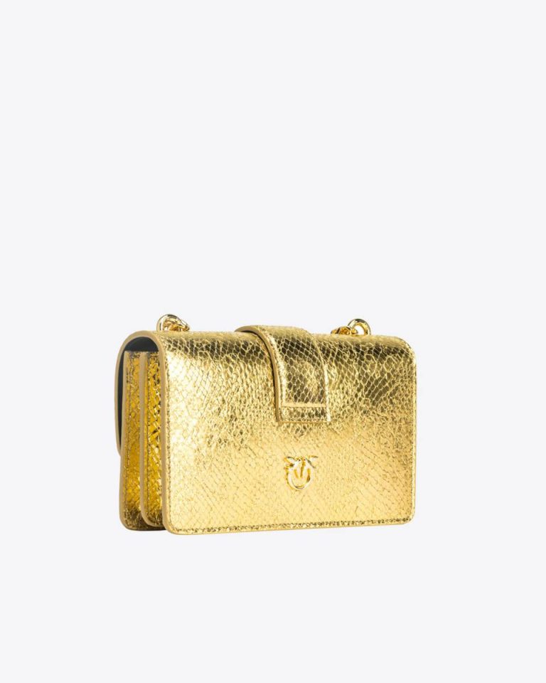 Pinko Galleria Mini Love Bag One In Punched Reptile Skin Gold-Gold Crossbody Bags - Image 2