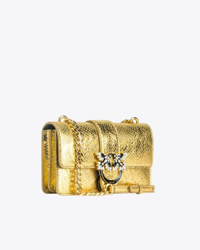 Pinko Galleria Mini Love Bag One In Punched Reptile Skin Gold-Gold Crossbody Bags - Image 3
