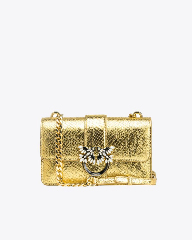 Pinko Galleria Mini Love Bag One In Punched Reptile Skin Gold-Gold Crossbody Bags
