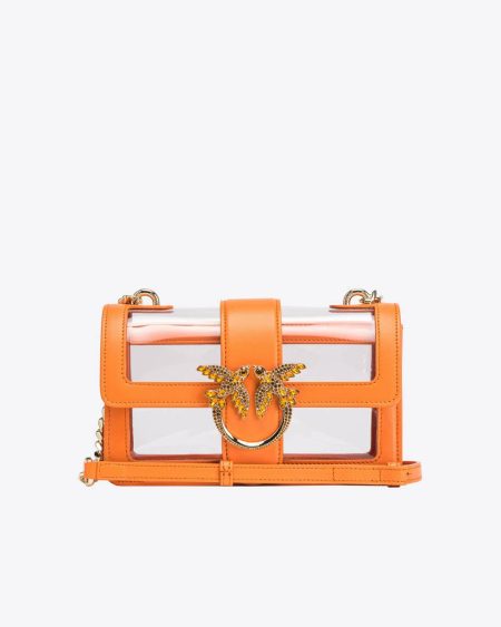 Pinko Galleria Mini Love Bag One Light In Transparent Material Orange+Transparent-Light Gold Leather Goods