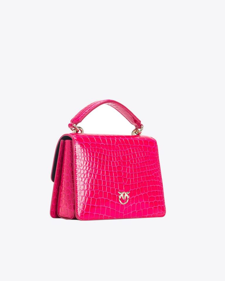 Pinko Galleria Mini Love Bag One Top Handle Light In Shiny Croc-Print Leather Pinko Pink-Light Gold Handbags - Image 2