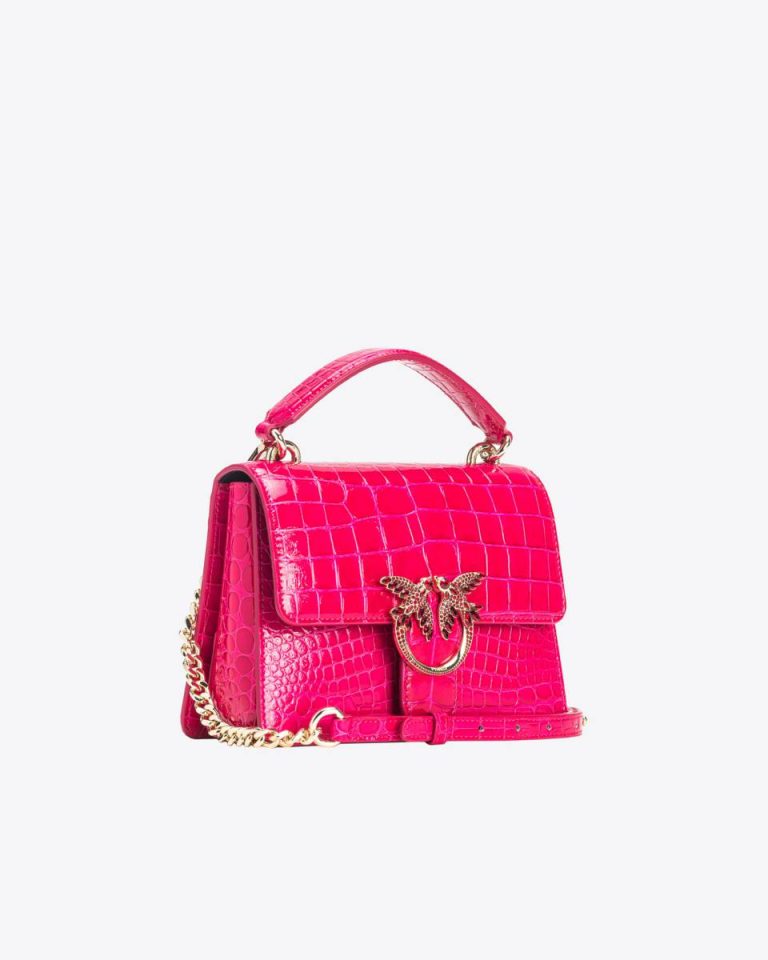 Pinko Galleria Mini Love Bag One Top Handle Light In Shiny Croc-Print Leather Pinko Pink-Light Gold Handbags - Image 3