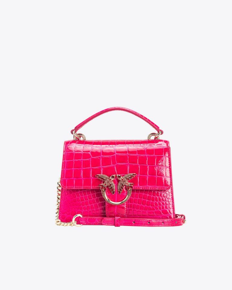 Pinko Galleria Mini Love Bag One Top Handle Light In Shiny Croc-Print Leather Pinko Pink-Light Gold Handbags