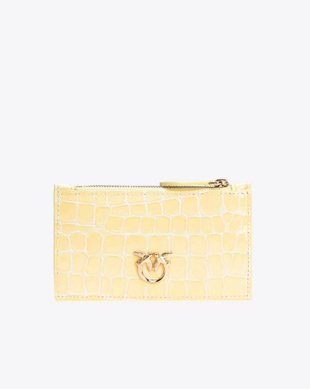 Pinko Galleria Shiny Croc-Print Card Holder Purses Hay-Light Gold