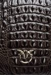 Pinko Galleria Shiny Croc-Print Classic Flat Love Bag Leather Goods Black-Light Gold - Image 4