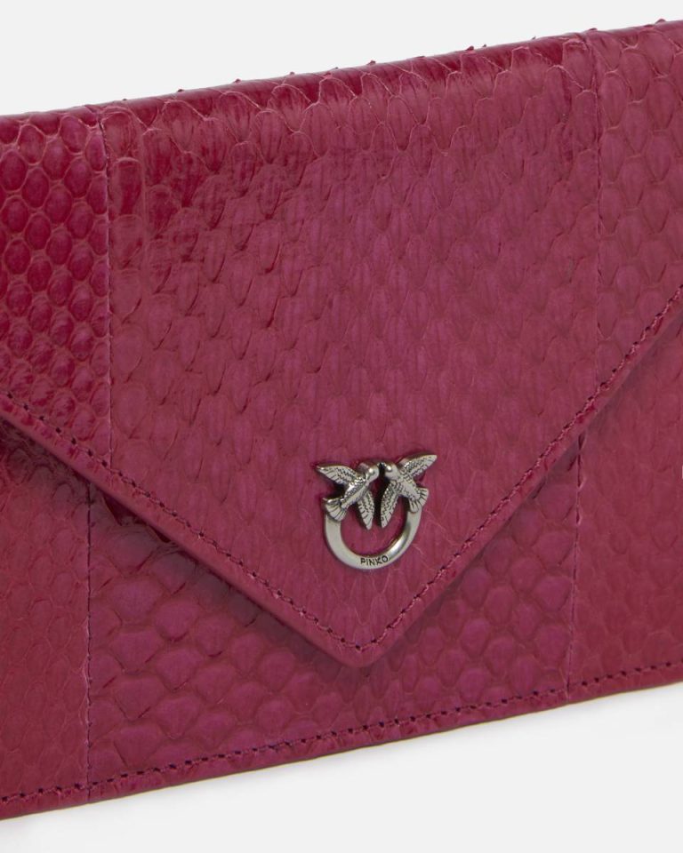 Pinko Galleria Small Pouch In Shiny Reptile Skin Leather Goods Fuchsia-Cactus Flower-Old Silver - Image 3