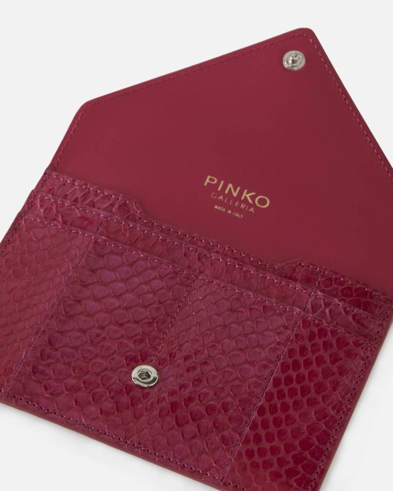 Pinko Galleria Small Pouch In Shiny Reptile Skin Leather Goods Fuchsia-Cactus Flower-Old Silver - Image 4