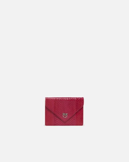 Pinko Galleria Small Pouch In Shiny Reptile Skin Leather Goods Fuchsia-Cactus Flower-Old Silver