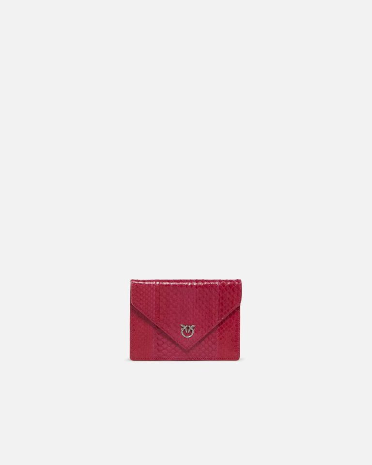 Pinko Galleria Small Pouch In Shiny Reptile Skin Leather Goods Fuchsia-Cactus Flower-Old Silver