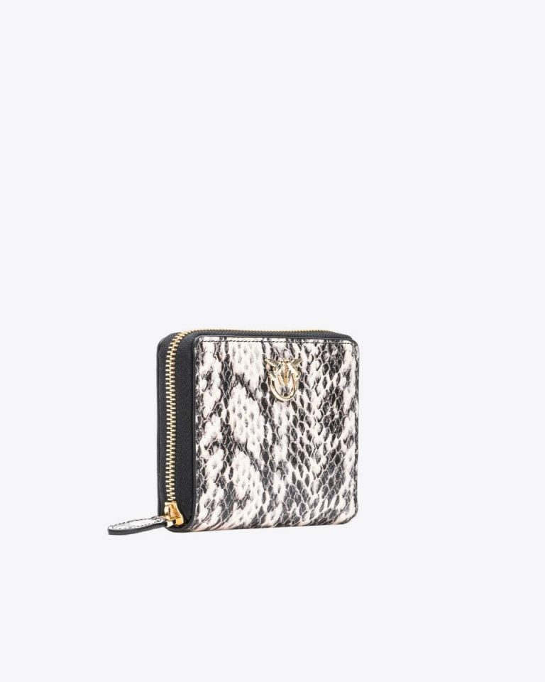 Pinko Galleria Square Wallet In Two-Tone Python-Print Leather Purses White/Black-Light Gold - Image 3