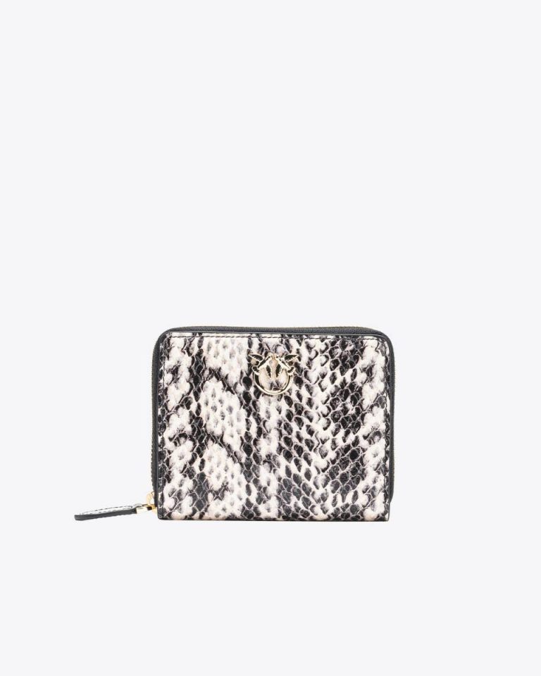 Pinko Galleria Square Wallet In Two-Tone Python-Print Leather Purses White/Black-Light Gold