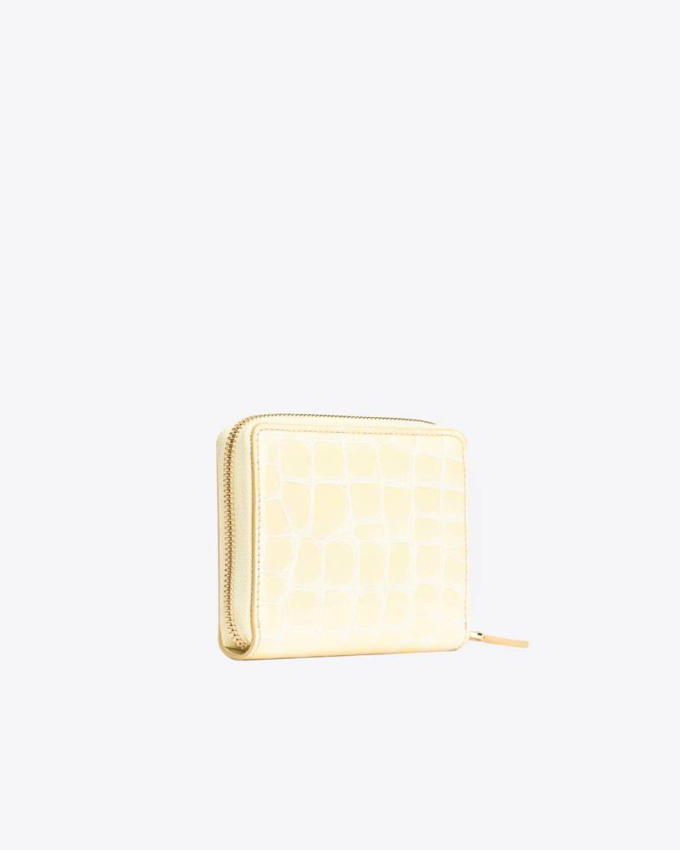 Pinko Galleria Square Zip-Around Wallet In Shiny Croc-Print Leather Hay-Light Gold Purses - Image 2
