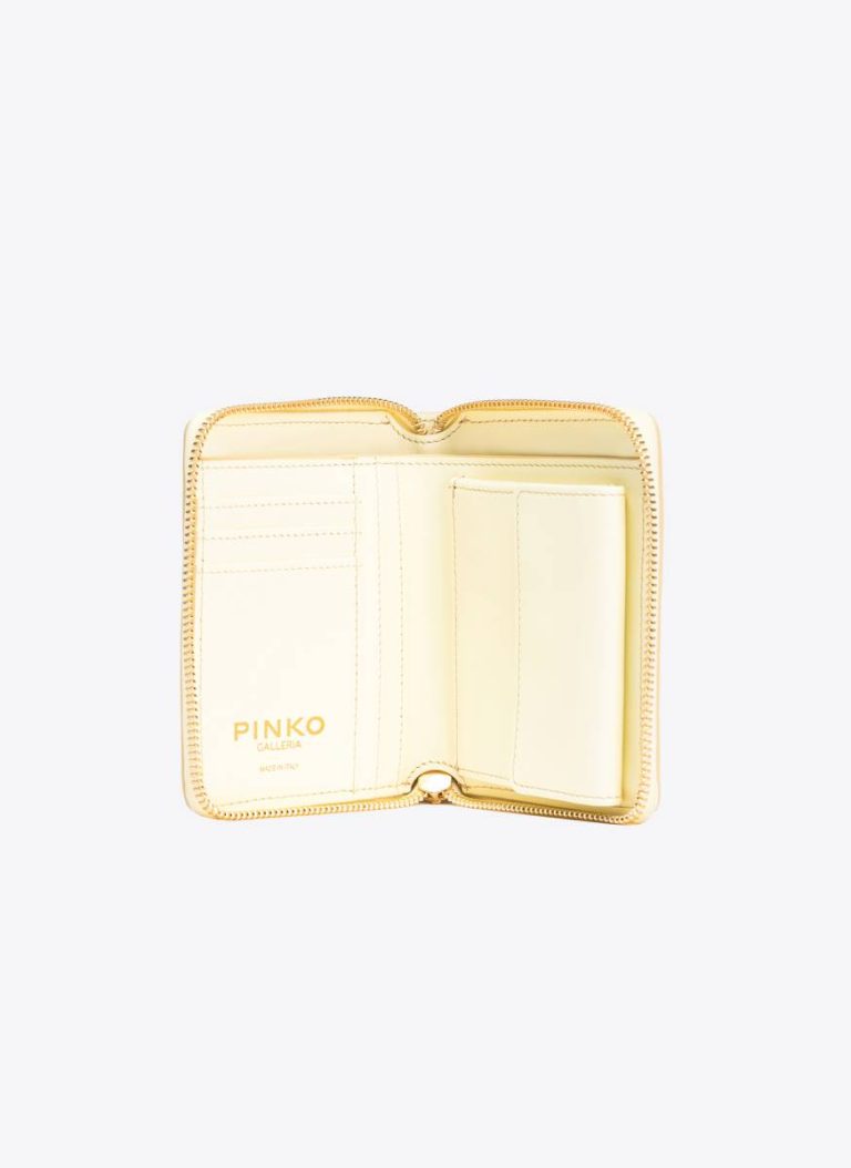 Pinko Galleria Square Zip-Around Wallet In Shiny Croc-Print Leather Hay-Light Gold Purses - Image 5
