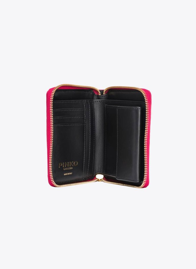 Pinko Galleria Square Zip-Around Wallet In Shiny Croc-Print Leather Pinko Pink-Light Gold Leather Goods - Image 4
