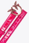 Pinko Galleria Thin 2Cm Shiny Coloured Croc-Print Belt With Love Birds Buckle Pinko Pink-Light Gold Belts - Image 3