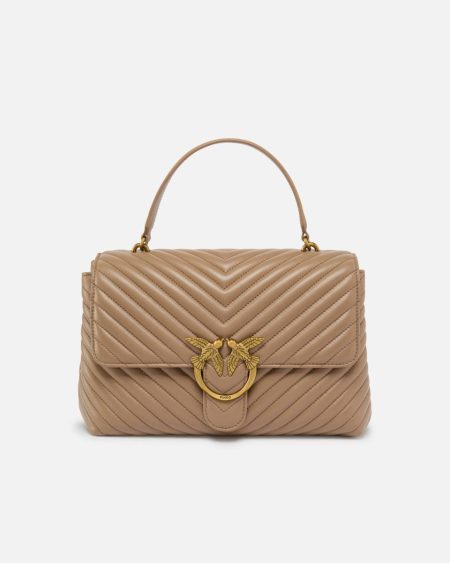 Pinko Ginger Biscuit-Antique Gold Big Lady Love Bag Puff Chevron Crossbody Bags
