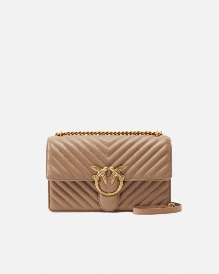 Pinko Ginger Biscuit-Antique Gold Shoulder Bags Classic Love Bag One Chevron