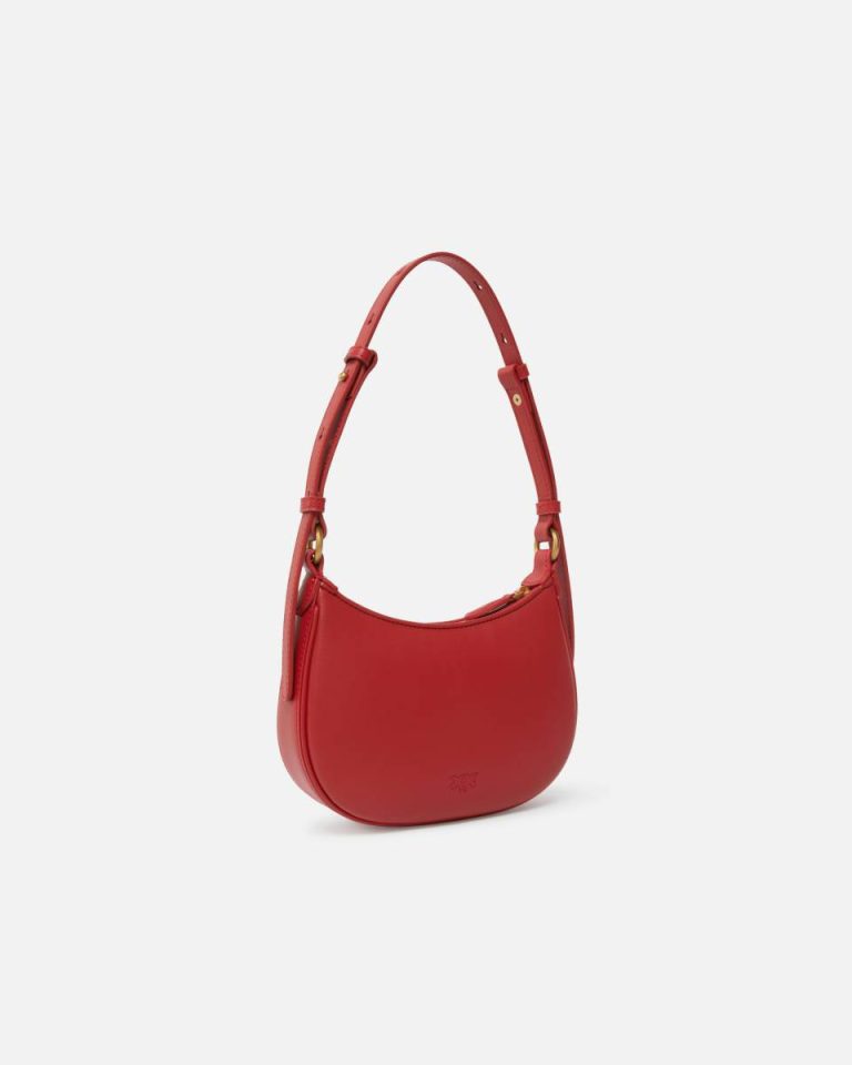 Pinko Half Moon Baby Leather Shoulder Bag Red-Antique Gold Shoulder Bags - Image 2