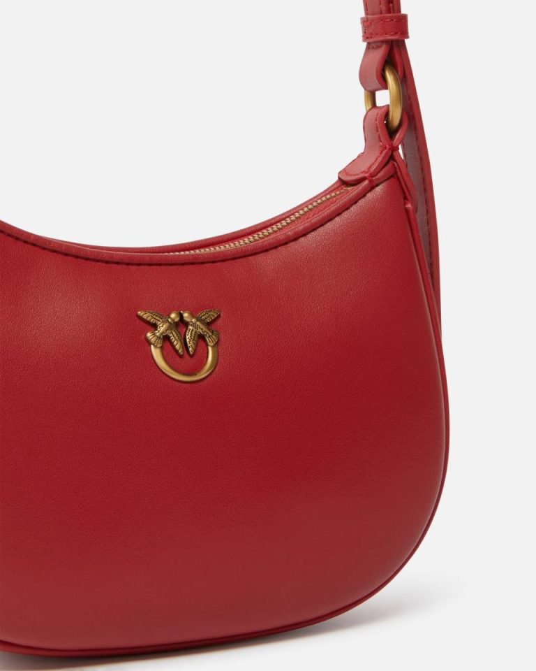 Pinko Half Moon Baby Leather Shoulder Bag Red-Antique Gold Shoulder Bags - Image 3