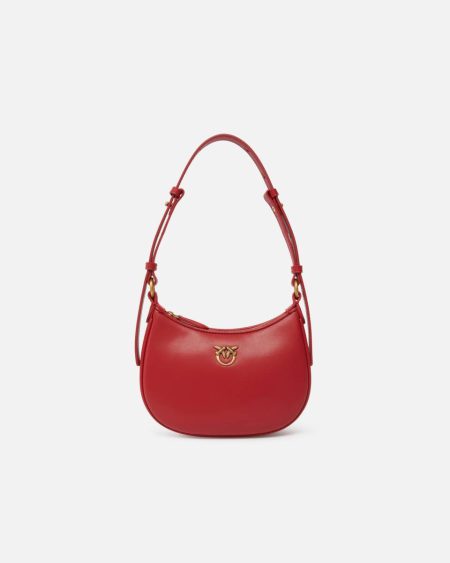 Pinko Half Moon Baby Leather Shoulder Bag Red-Antique Gold Shoulder Bags