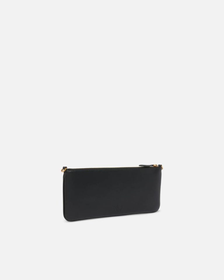 Pinko Horizontal Flat Bag In Leather Black-Antique Gold Clutch Bags - Image 2