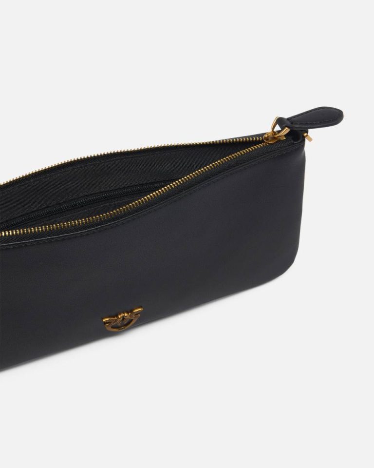 Pinko Horizontal Flat Bag In Leather Black-Antique Gold Clutch Bags - Image 4