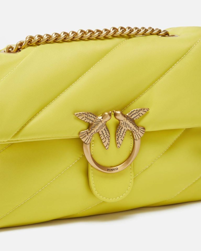 Pinko Lime-Antique Gold Shoulder Bags Love Bag Crossbody Bag In Quilted Recycled Fabric - Image 3