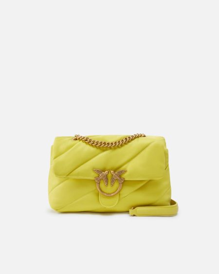 Pinko Lime-Antique Gold Shoulder Bags Love Bag Crossbody Bag In Quilted Recycled Fabric