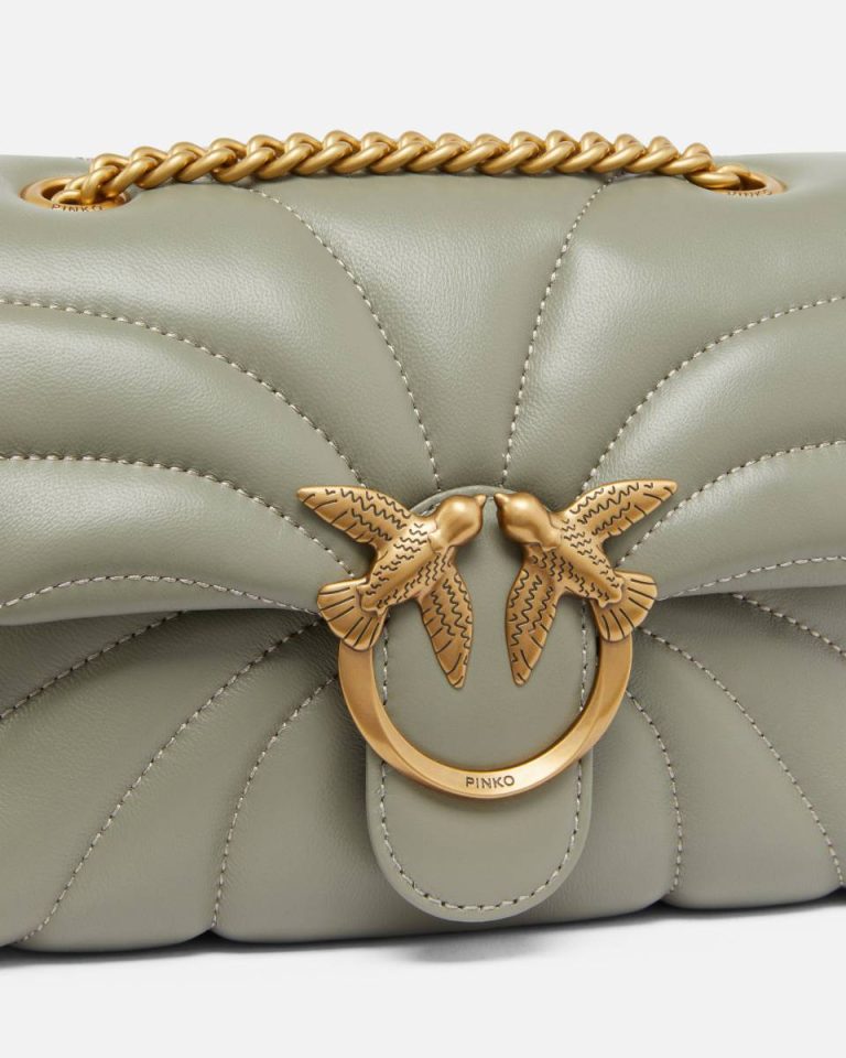 Pinko Love Bag Puff Butterfly Mini Nappa Leather Crossbody Bag Vertiver Green-Antique Gold Shoulder Bags - Image 3