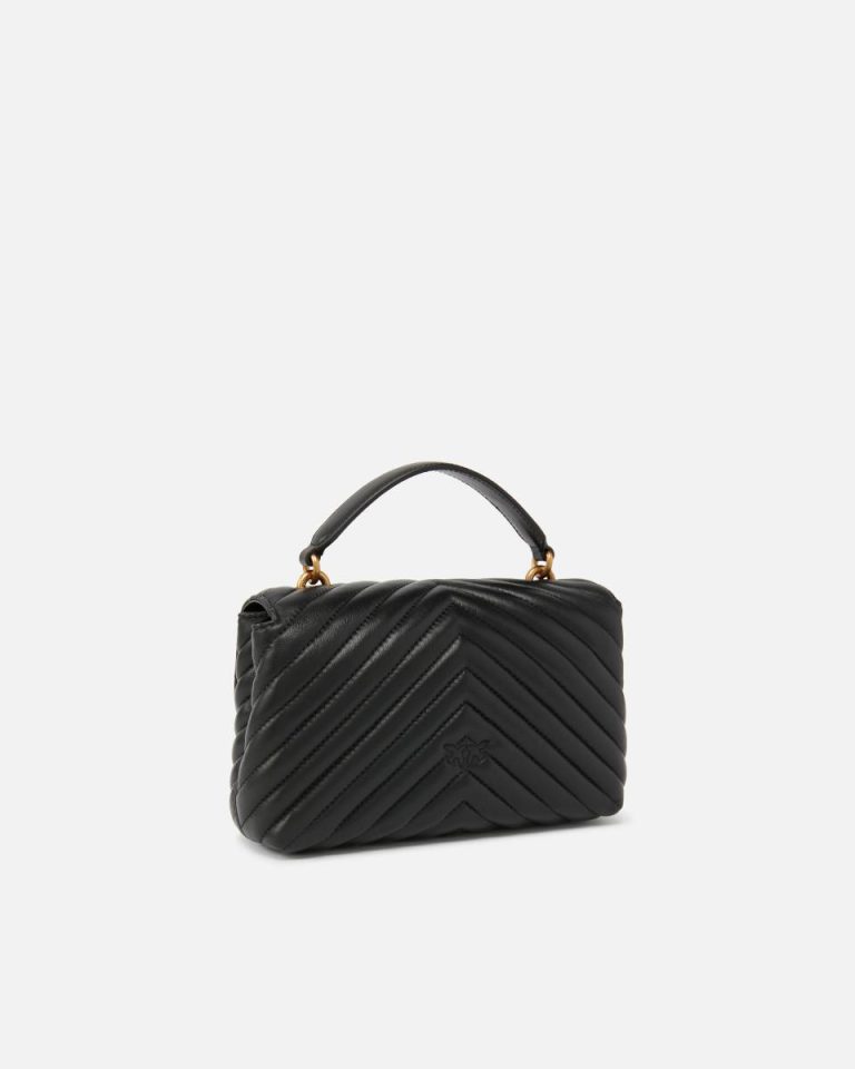 Pinko Mini Lady Love Bag Puff Chevron Shoulder Bags Black-Antique Gold - Image 2