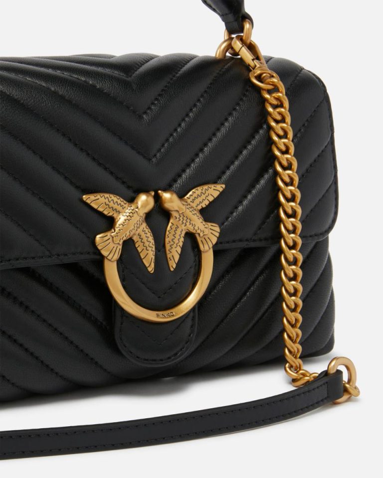 Pinko Mini Lady Love Bag Puff Chevron Shoulder Bags Black-Antique Gold - Image 3