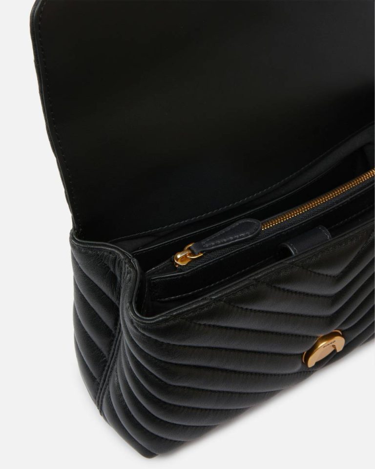 Pinko Mini Lady Love Bag Puff Chevron Shoulder Bags Black-Antique Gold - Image 4