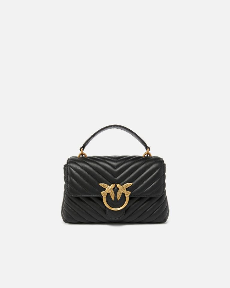 Pinko Mini Lady Love Bag Puff Chevron Shoulder Bags Black-Antique Gold