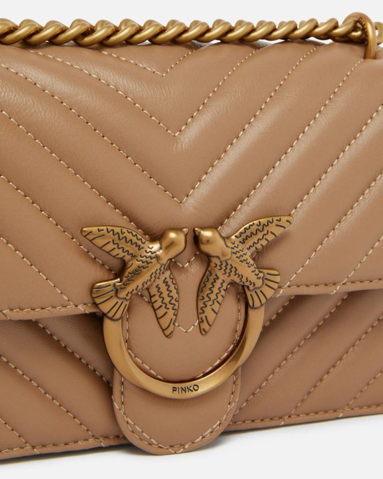 Pinko Mini Love Bag One Chevron Ginger Biscuit-Antique Gold Crossbody Bags - Image 3