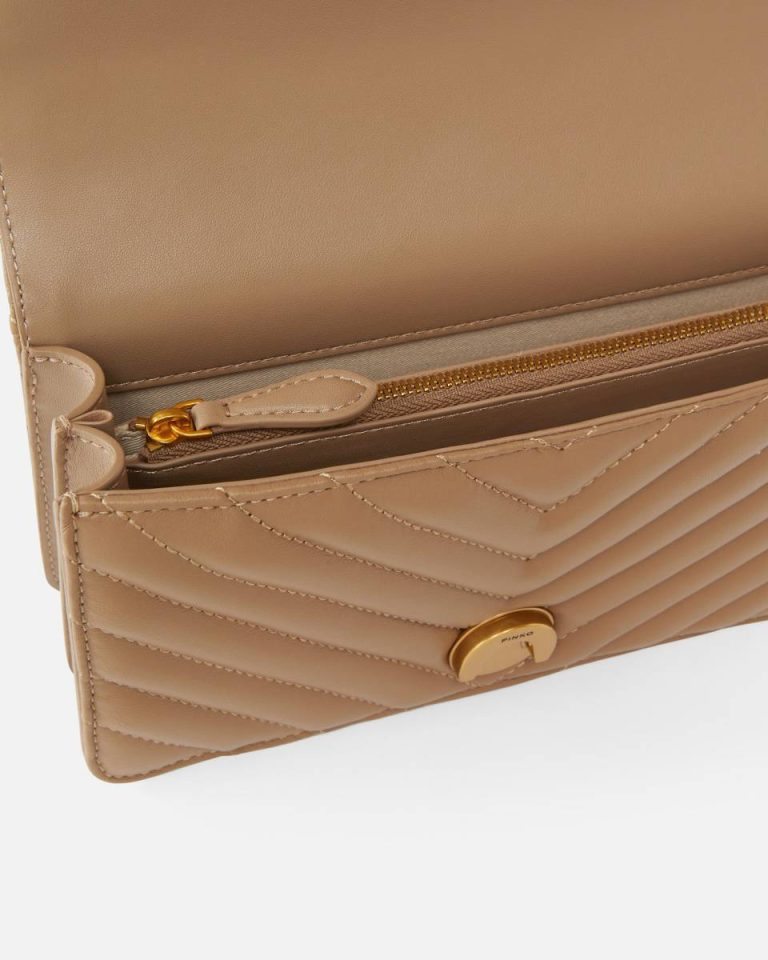 Pinko Mini Love Bag One Chevron Ginger Biscuit-Antique Gold Crossbody Bags - Image 4
