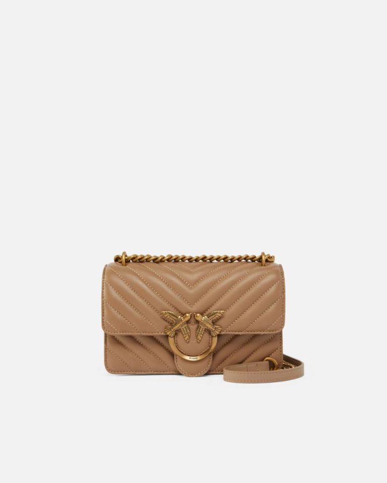 Pinko Mini Love Bag One Chevron Ginger Biscuit-Antique Gold Crossbody Bags