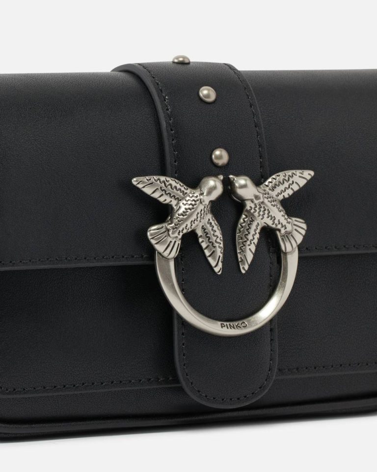 Pinko Pocket Love Bag One Simply Black-Old Silver Crossbody Bags - Image 3