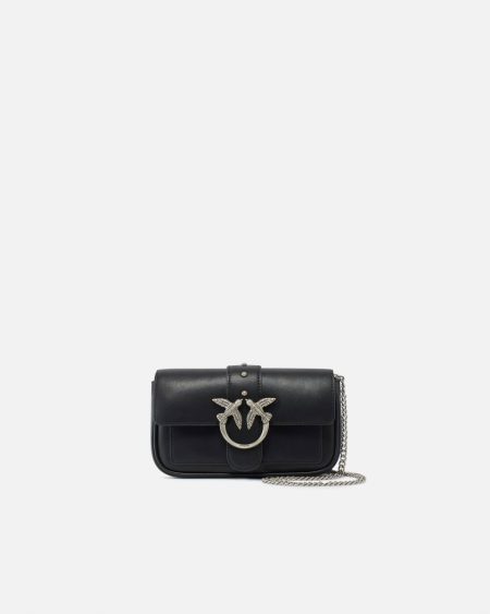 Pinko Pocket Love Bag One Simply Black-Old Silver Crossbody Bags
