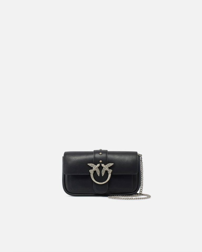 Pinko Pocket Love Bag One Simply Black-Old Silver Crossbody Bags