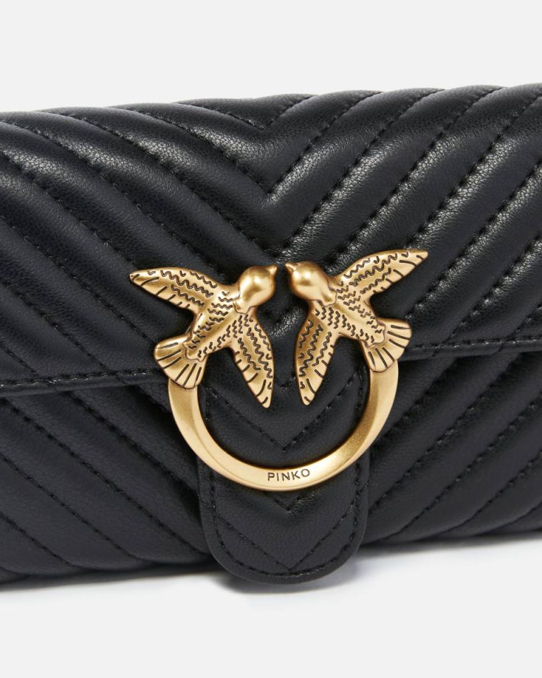 Pinko Purses Love Bag One Wallet Chevron Black-Antique Gold - Image 3