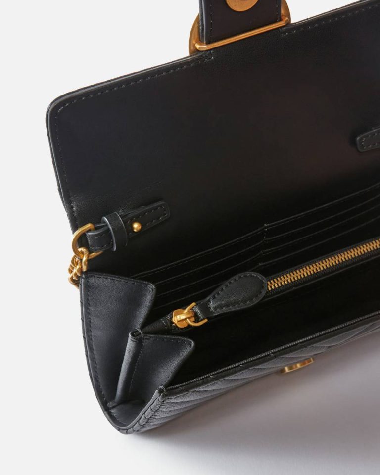 Pinko Purses Love Bag One Wallet Chevron Black-Antique Gold - Image 4