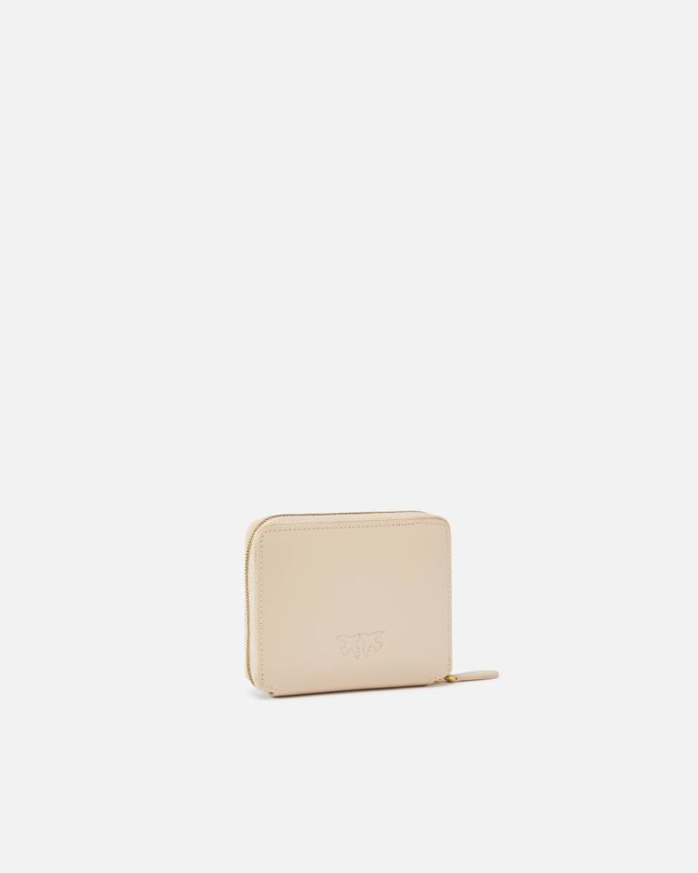 Pinko Purses Square Leather Zip-Around Purse Beige-Smoke Grey-Antique Gold - Image 2
