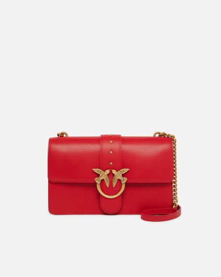 Pinko Red-Antique Gold Classic Love Bag One Simply Crossbody Bags