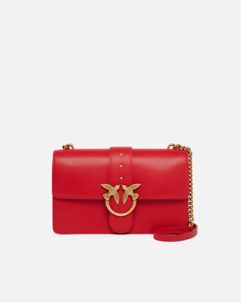 Pinko Red-Antique Gold Classic Love Bag One Simply Crossbody Bags