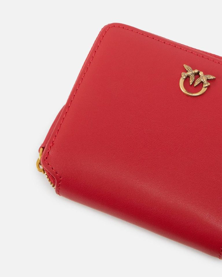 Pinko Red-Antique Gold Purses Square Leather Zip-Around Purse - Image 4