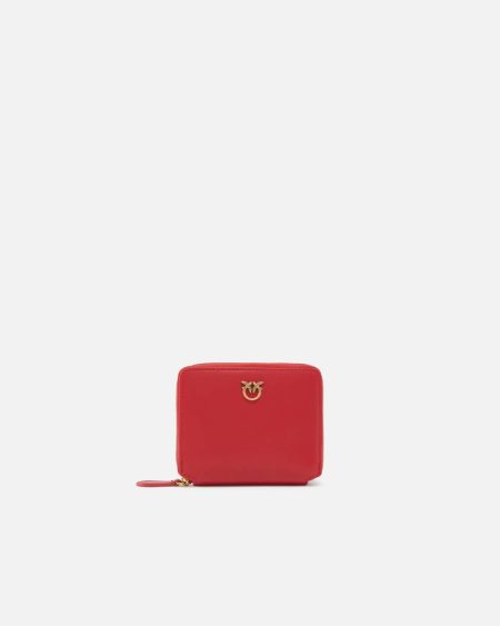 Pinko Red-Antique Gold Purses Square Leather Zip-Around Purse