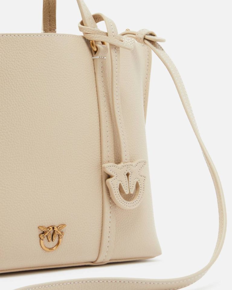 Pinko Shopping Bags Beige-Smoke Grey-Antique Gold Tumbled Leather Shopper Bag - Image 3