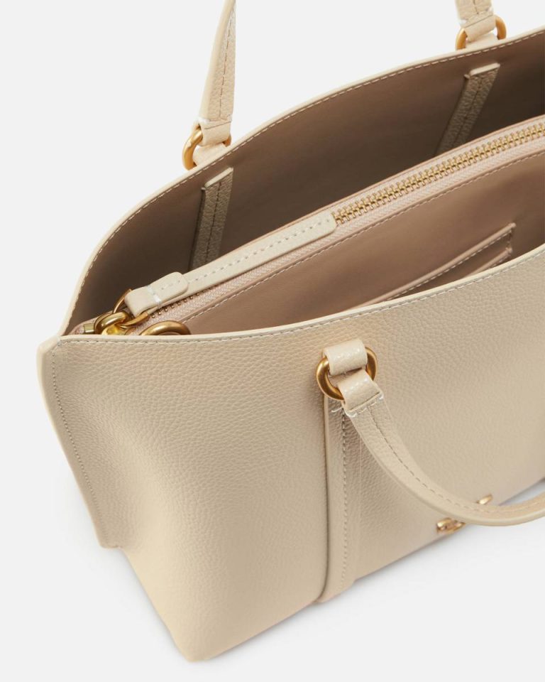 Pinko Shopping Bags Beige-Smoke Grey-Antique Gold Tumbled Leather Shopper Bag - Image 4