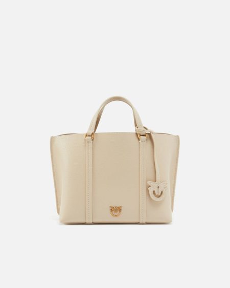Pinko Shopping Bags Beige-Smoke Grey-Antique Gold Tumbled Leather Shopper Bag
